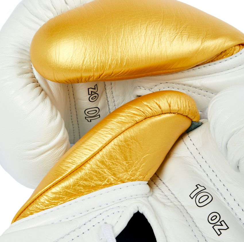 Winning boxing gloves White Gold Leather 16oz Lace up - Velcro