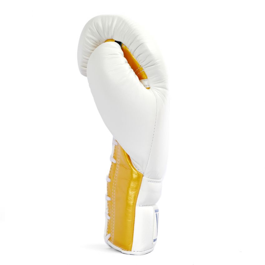 Winning boxing gloves White Gold Leather 16oz  Lace up - Velcro