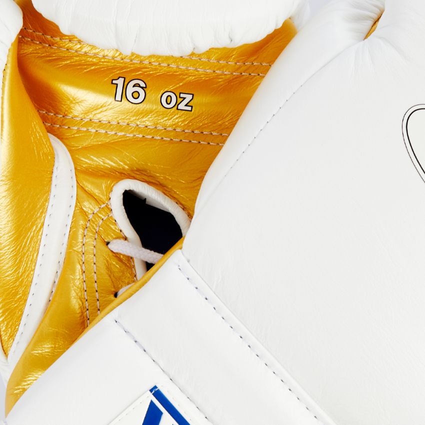 Winning boxing gloves White Gold Leather 16oz  Lace up - Velcro