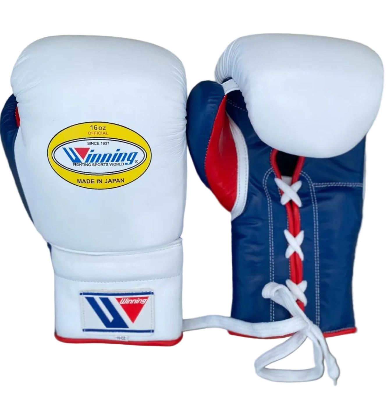 Winning boxing gloves White Red Blue Leather Lace up 