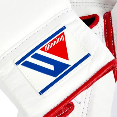 Winning boxing gloves White Red Leather 16oz Lace up - Velcro