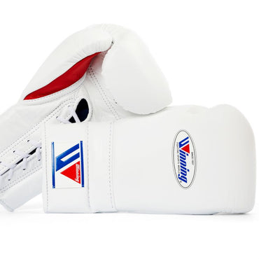 Winning boxing gloves White Red Leather 16oz Lace up - Velcro