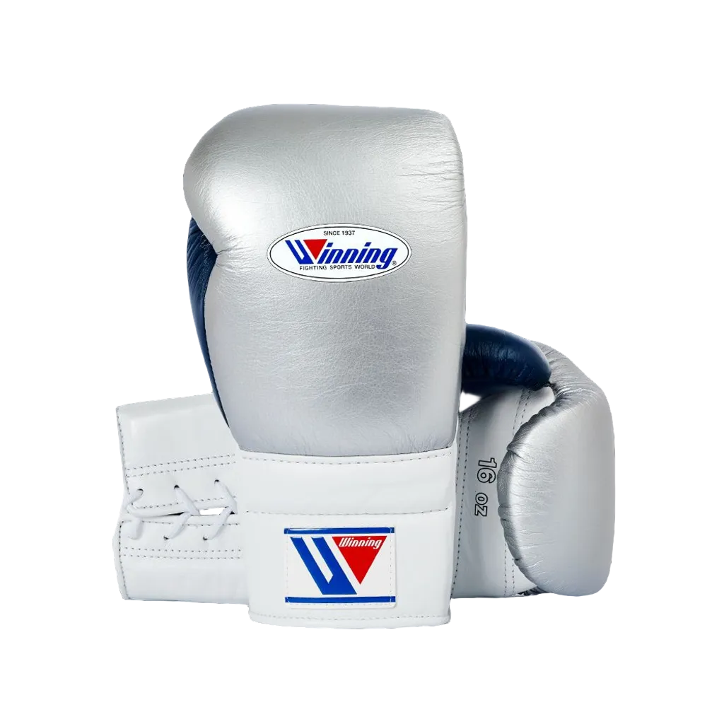 Winning boxing gloves White Silver Leather Lace up Training gloves