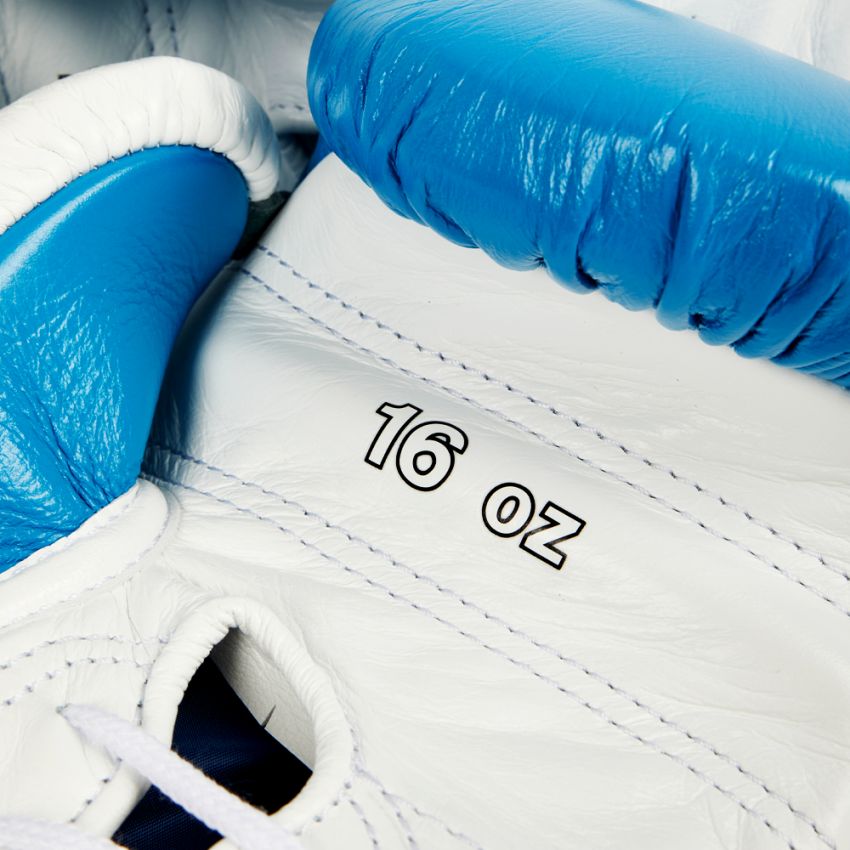 Winning boxing gloves White Sky Blue Leather 14oz Lace up