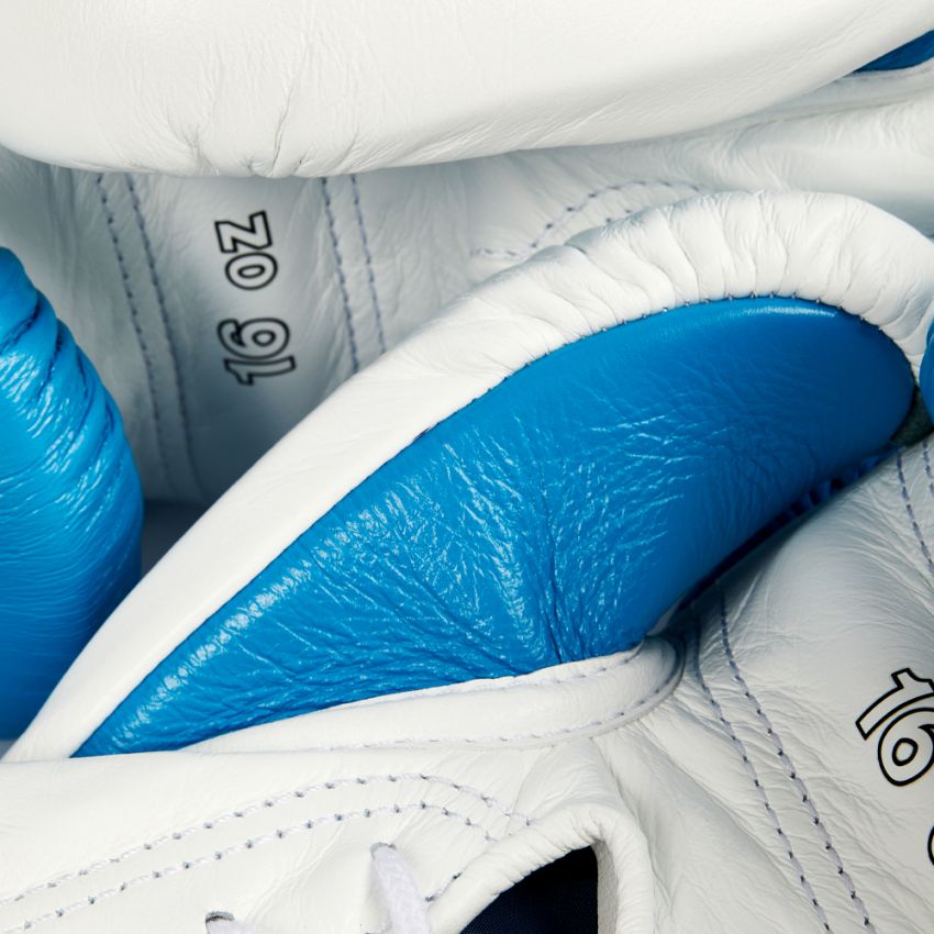 Winning boxing gloves White Sky Blue Leather 14oz Lace up