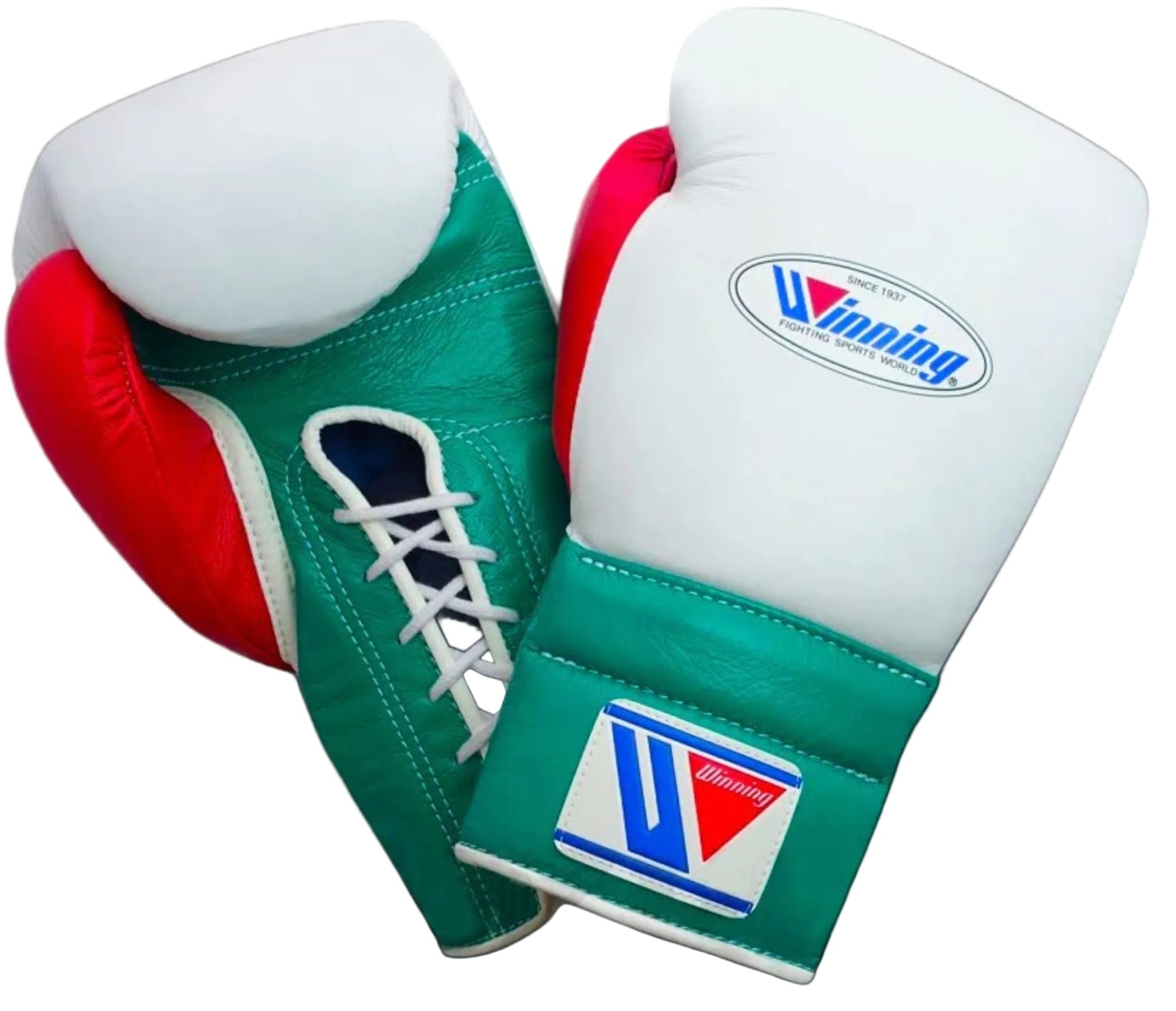 Winning boxing gloves White red Leather Lace up - Velcro