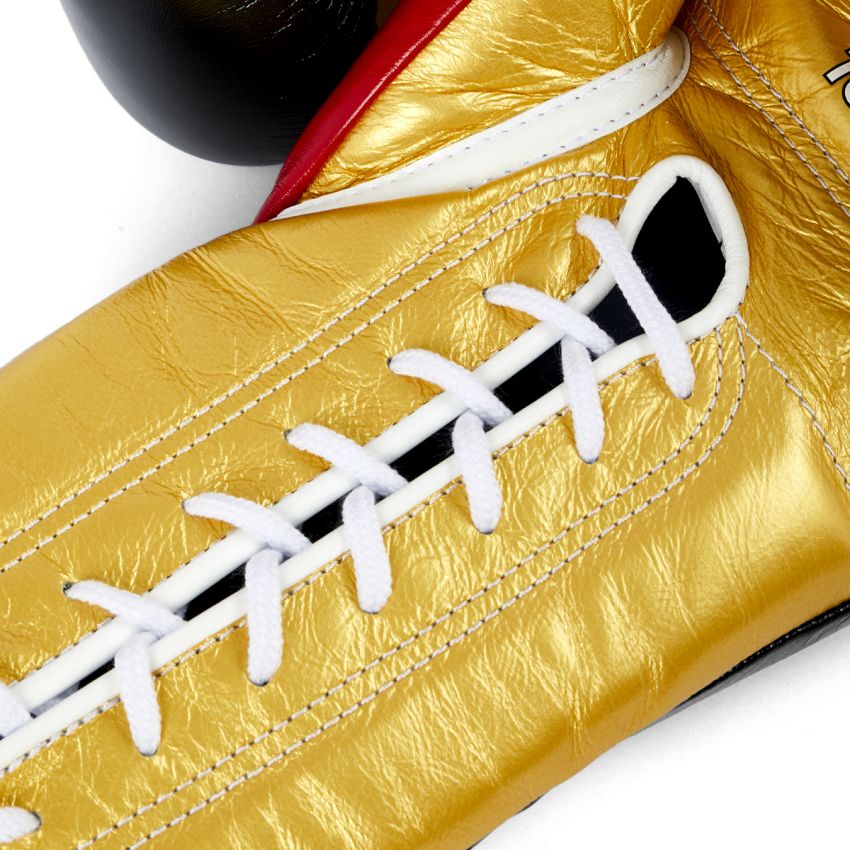 Winning boxing gloves red black gold Leather Lace up