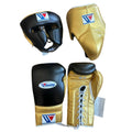 Winning boxing gloves set Black Gold Leather Lace up - Velcro