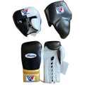 Winning boxing gloves set Black White Gold Leather Lace up - Velcro