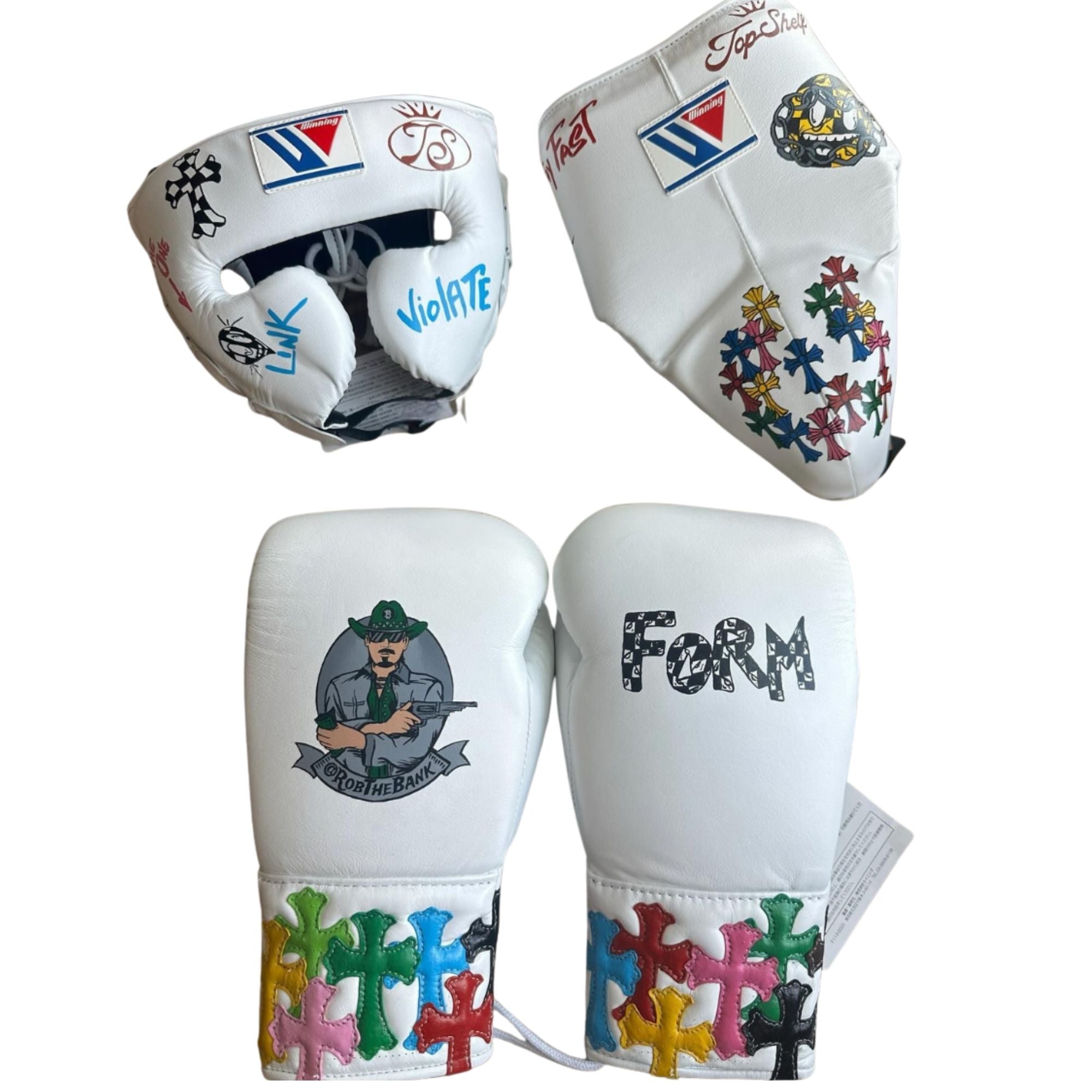 Winning boxing gloves set Chrome Heart Cross White Leather
