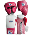 Winning boxing gloves set Pink White Leather Lace up - Velcro