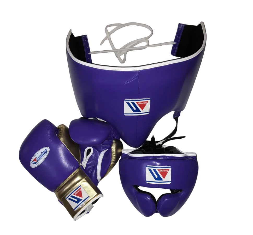 Winning boxing gloves set Purple Silver Leather