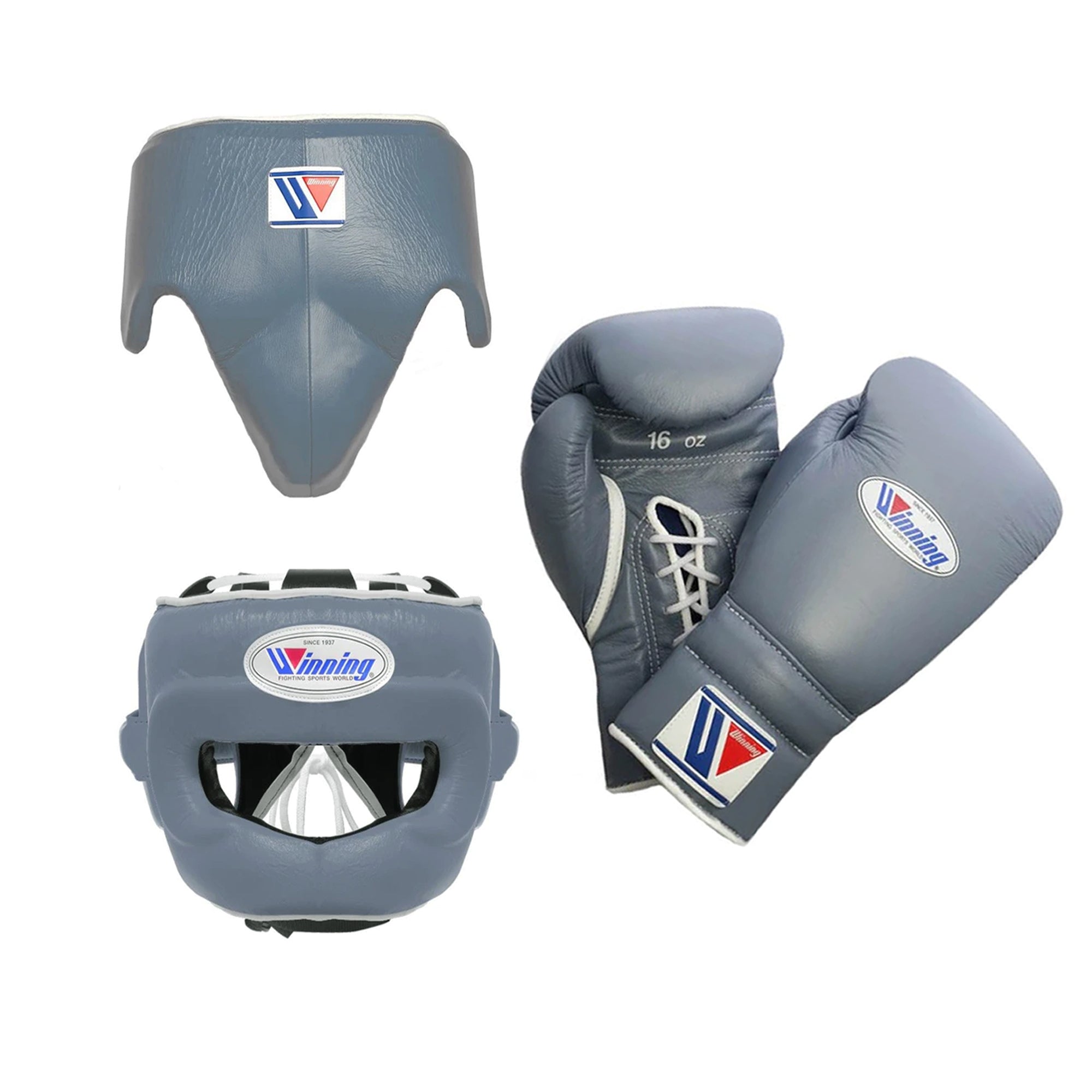 Winning boxing set Grey laceup gloves 