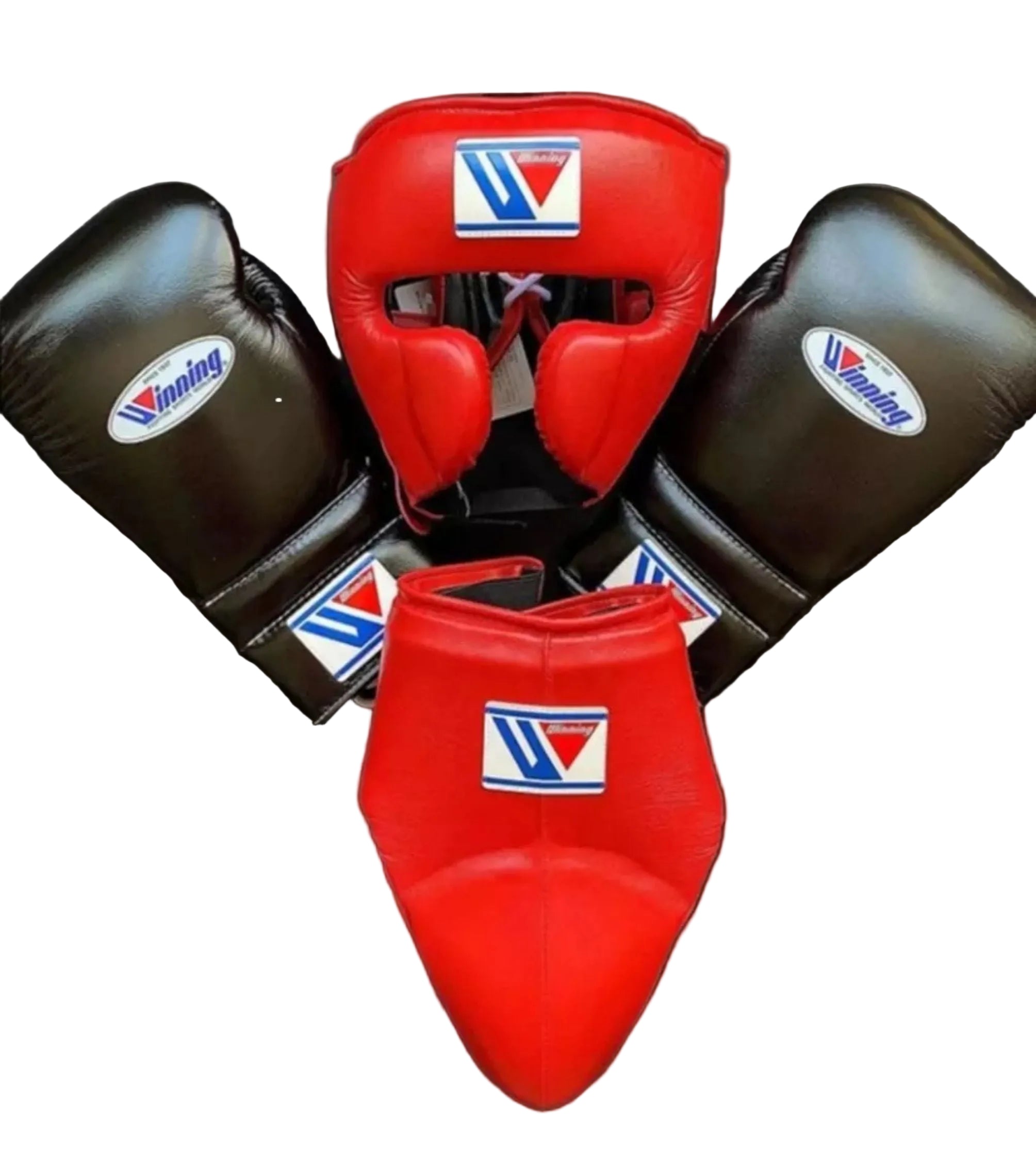 Winning boxing set Red Black leather gloves laceup