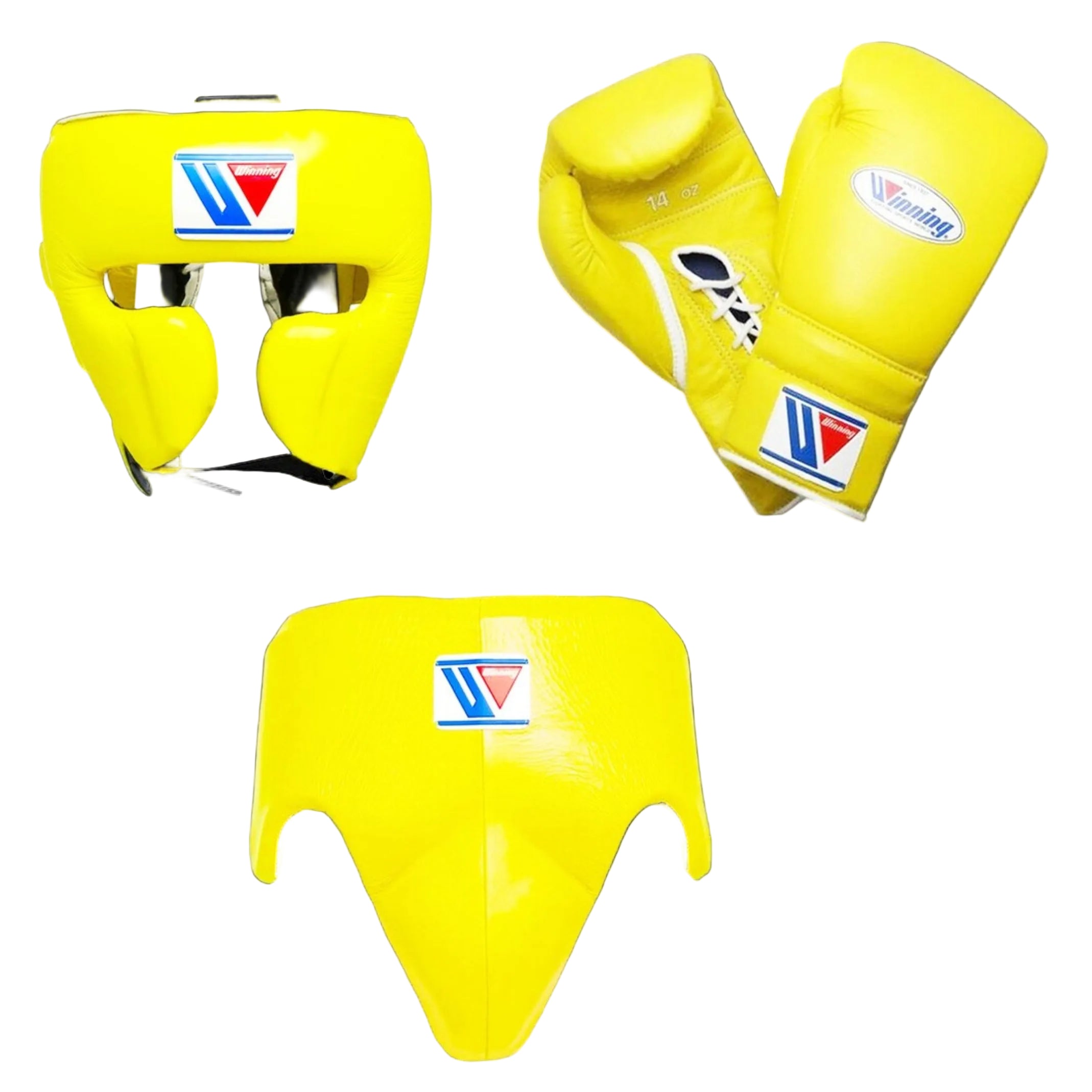 Winning boxing set Yellow Leather Gloves Laceup