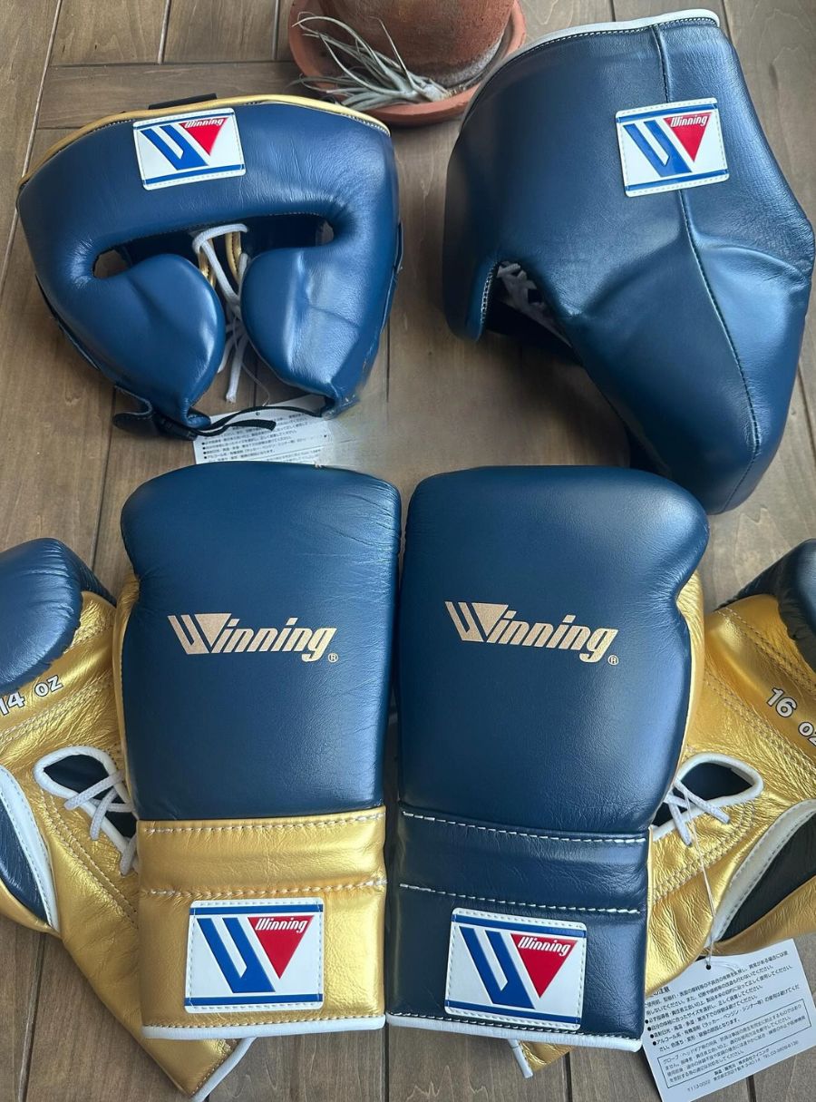 Pro Winning boxing gloves 16oz Leather Face Groin Protection