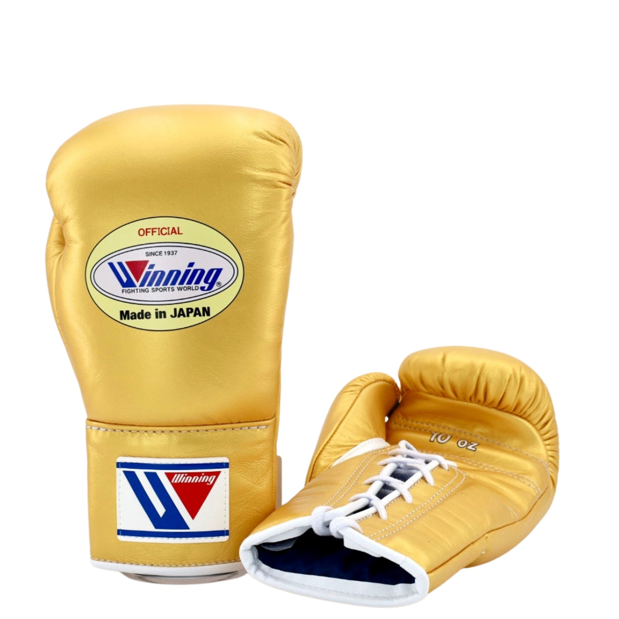 Winning training boxing gloves 16oz Gold Leather Lace up - Velcro