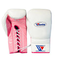 Winning training boxing gloves 16oz Pink White Leather Lace up - Velcro