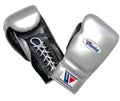 Winning training boxing gloves Silver Black Leather Lace up - Velcro