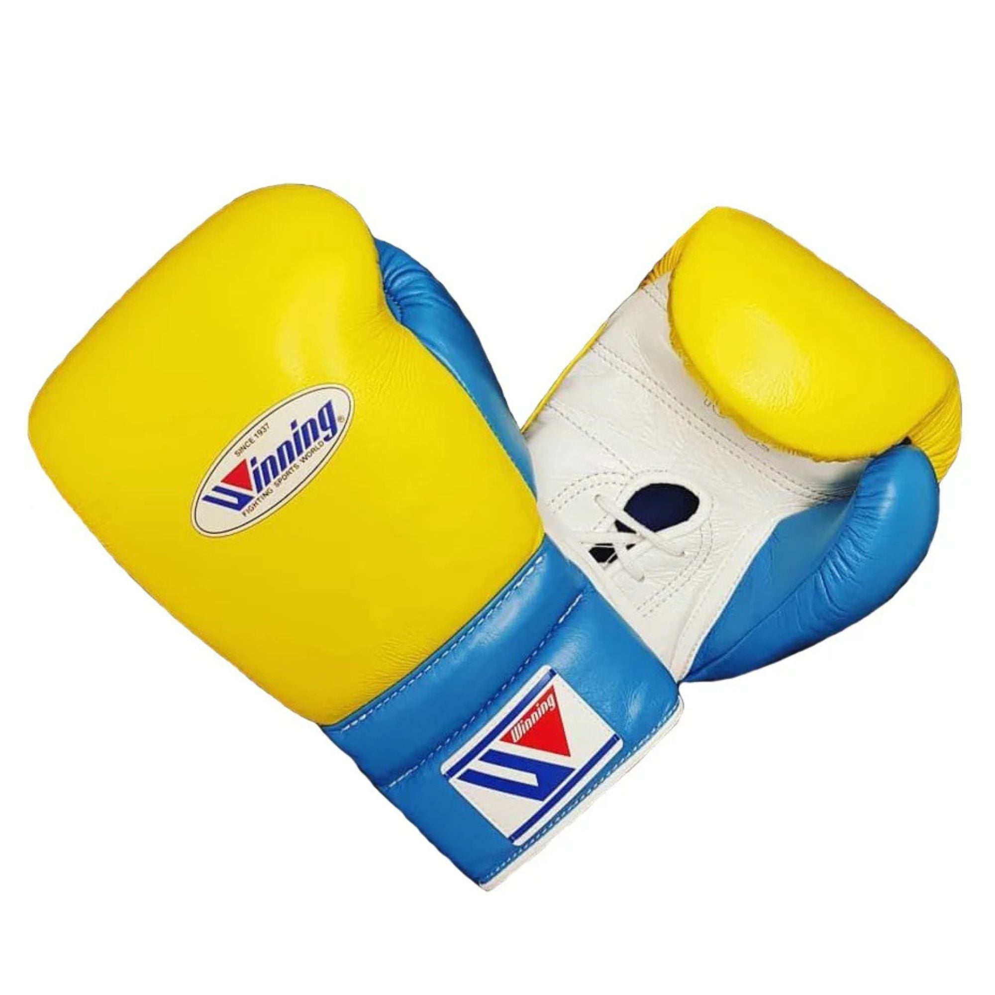 Winning training boxing gloves Yellow White Leather Lace up - Velcro